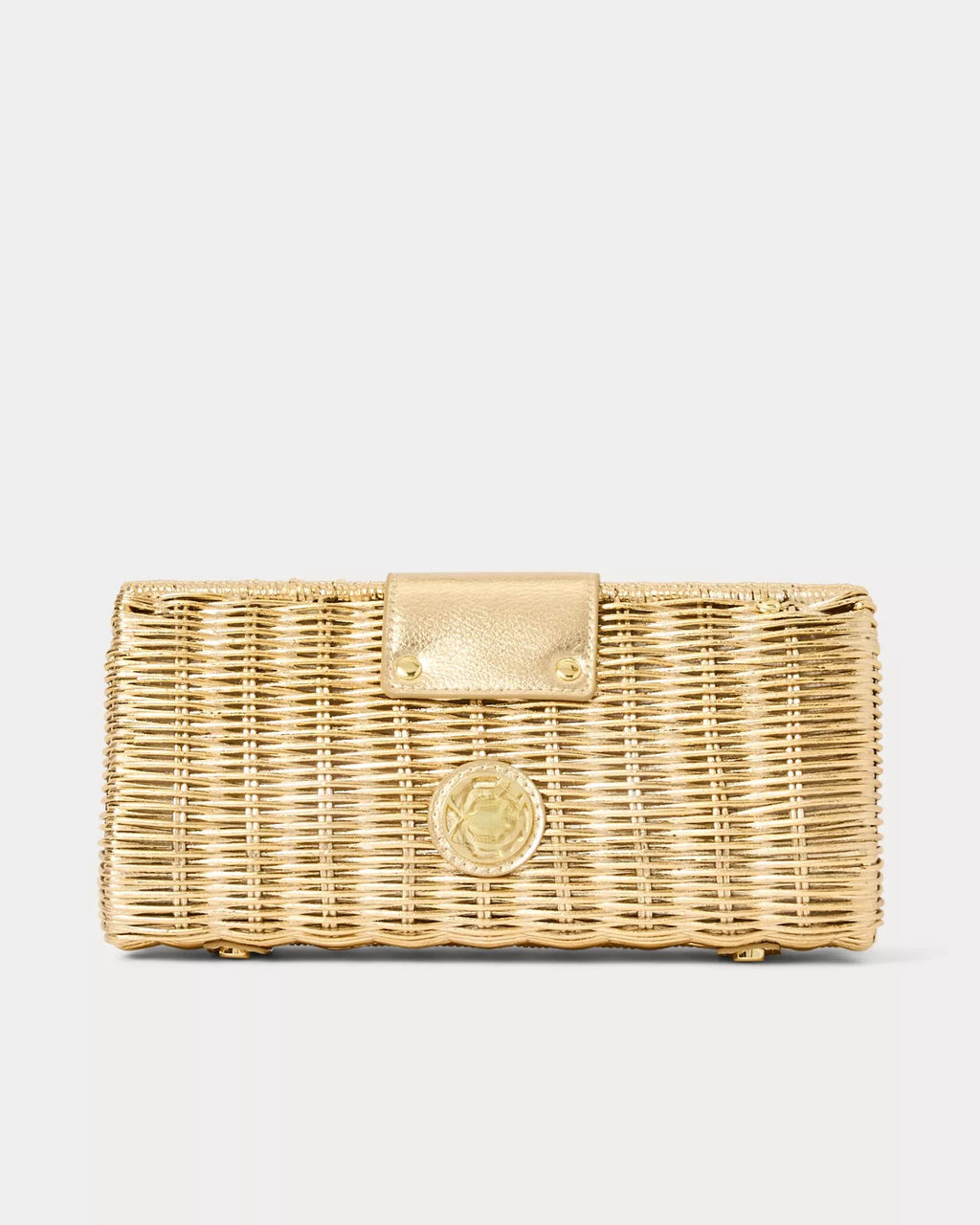 Metallic Gold Wicker Bamboo Turn Lock Clutch Crossbody Bag