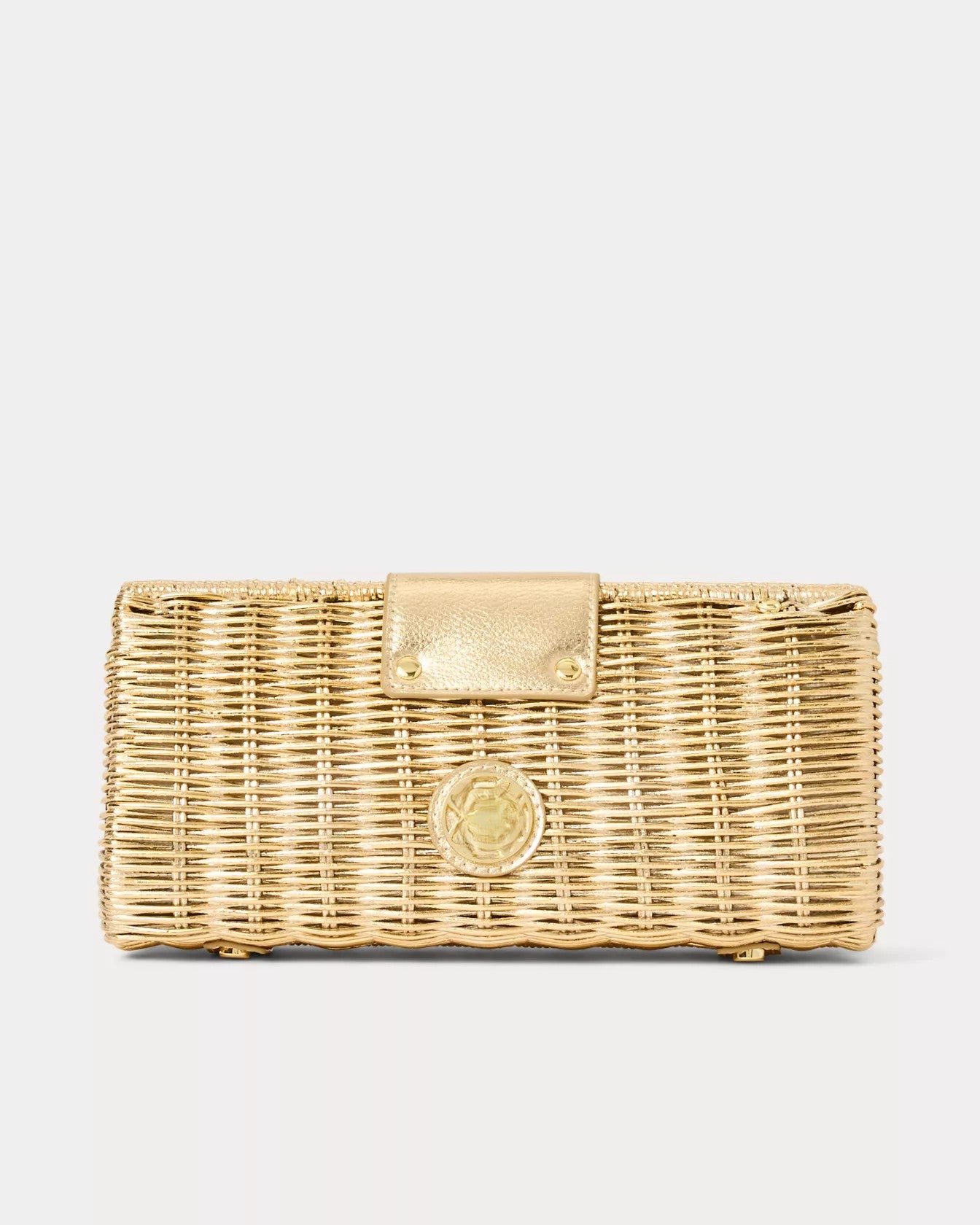 Metallic Gold Wicker Bamboo Turn Lock Clutch Crossbody Bag