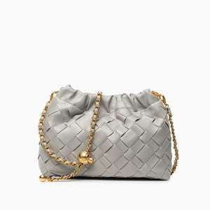 Intrecciato Woven Ruched Cloud Gold Chain Shoulder Crossbody Bag