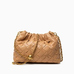 Intrecciato Woven Ruched Cloud Gold Chain Shoulder Crossbody Bag