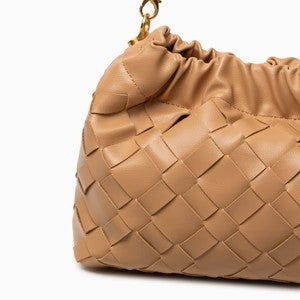 Intrecciato Woven Ruched Cloud Gold Chain Shoulder Crossbody Bag