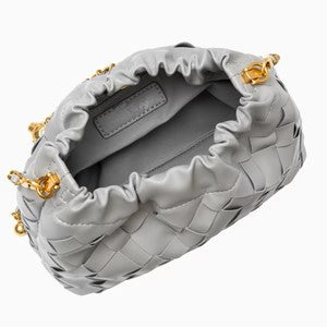Intrecciato Woven Ruched Cloud Gold Chain Shoulder Crossbody Bag
