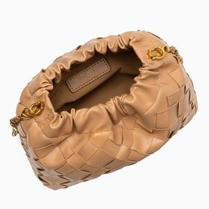 Intrecciato Woven Ruched Cloud Gold Chain Shoulder Crossbody Bag