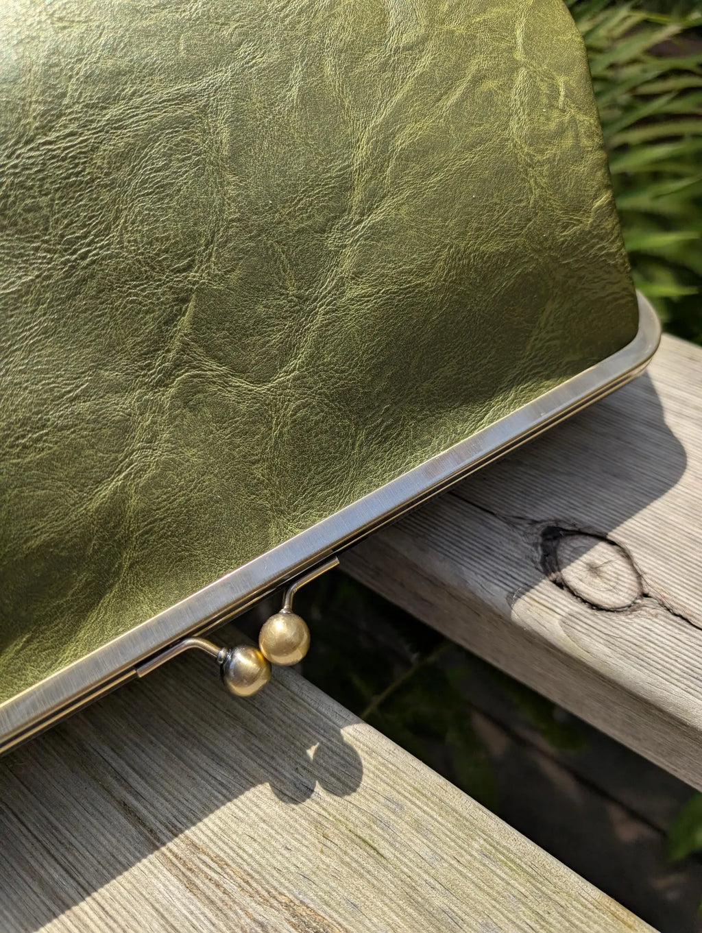 Oversized Forest Green Textured Kiss Lock Clutch Bag