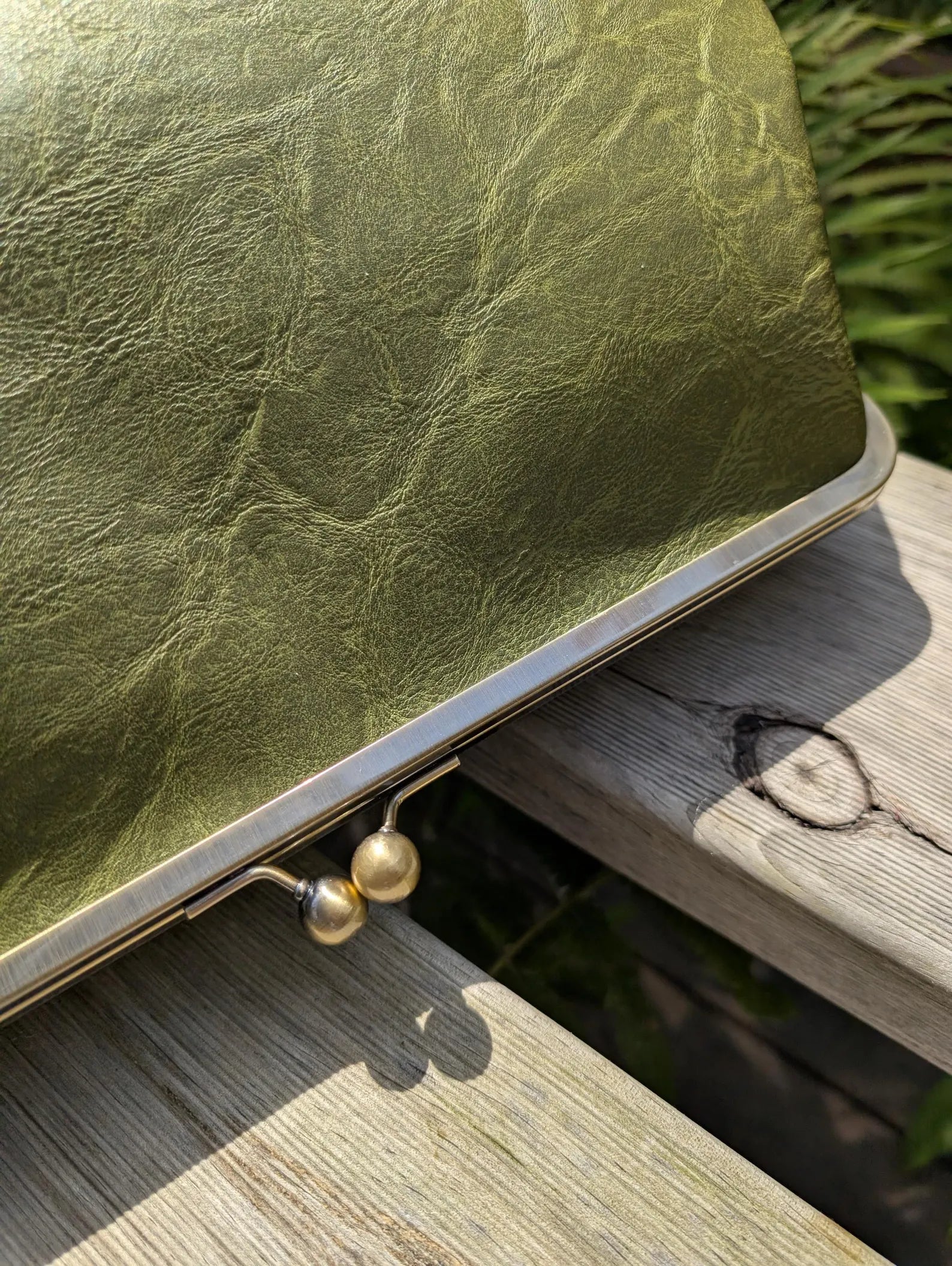 Oversized Forest Green Textured Kiss Lock Clutch Bag
