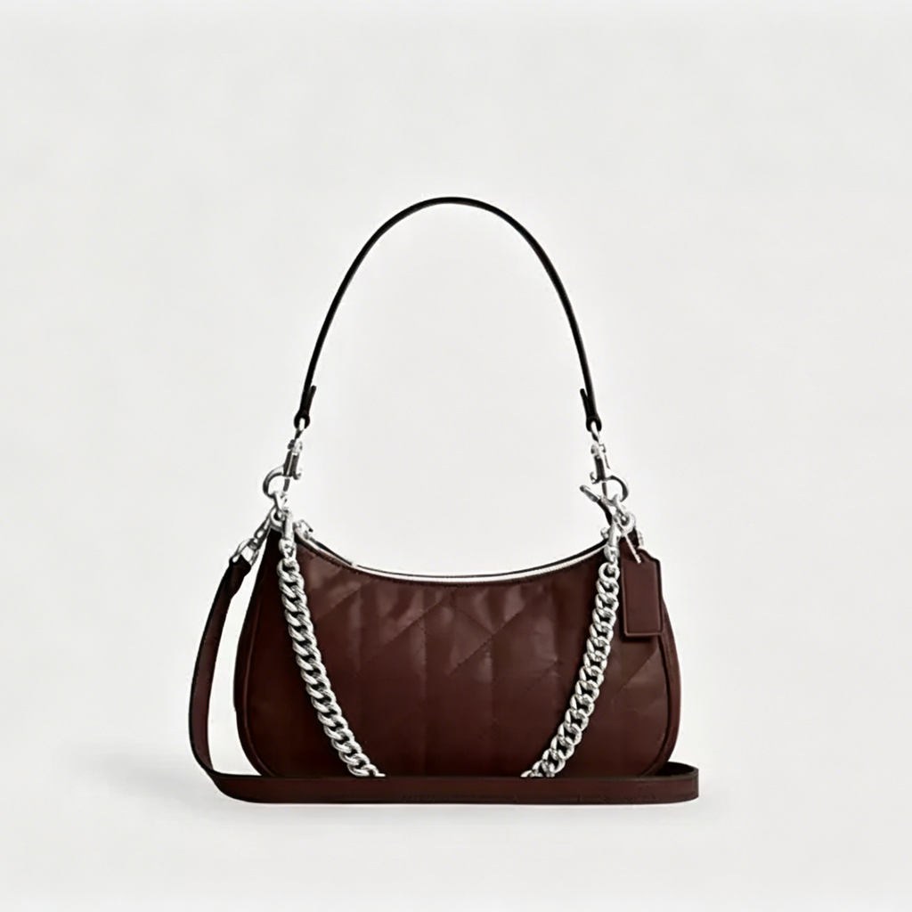 Quilted Glazed Leather Convertible Hobo Shoulder Crossbody Bag