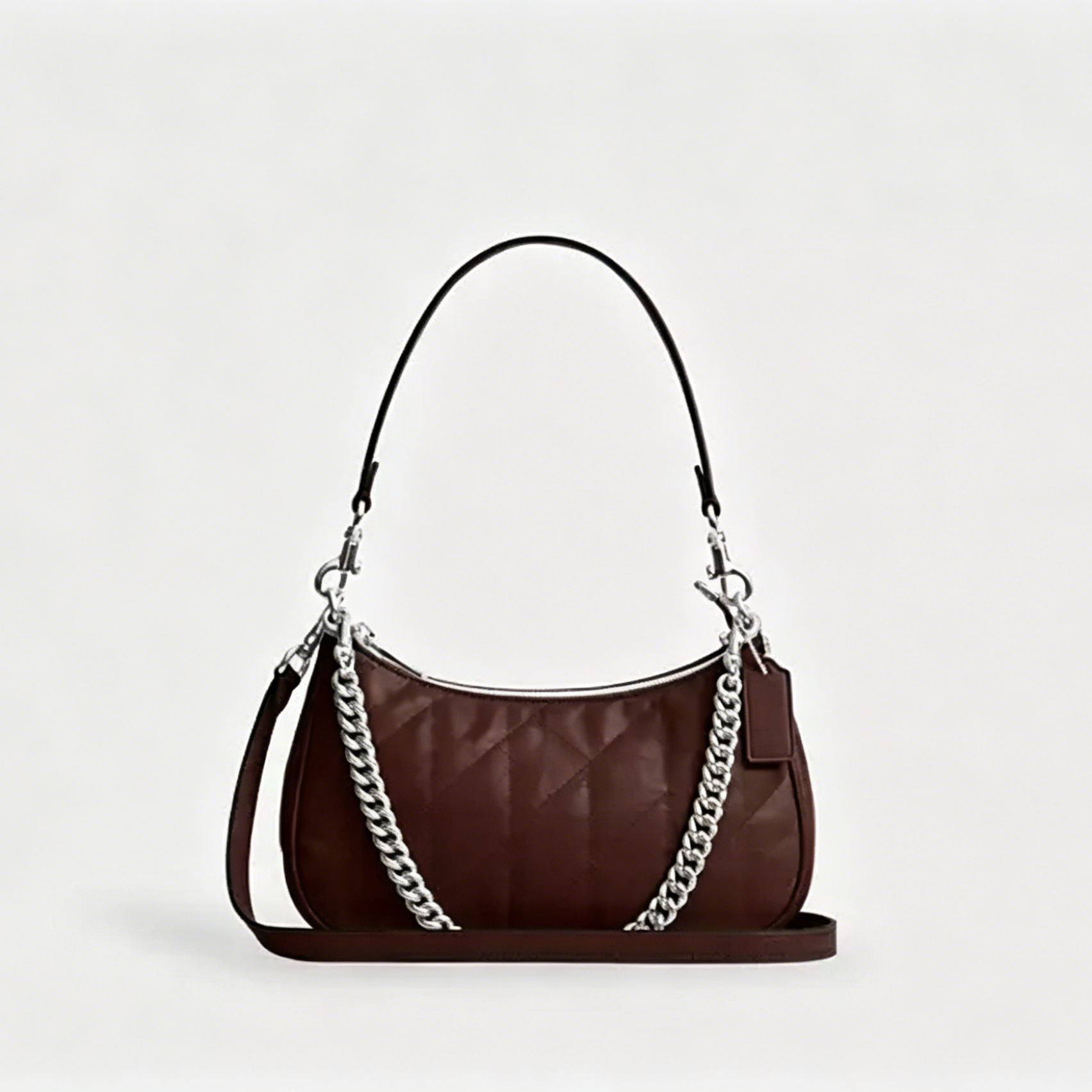 Quilted Glazed Leather Convertible Hobo Shoulder Crossbody Bag