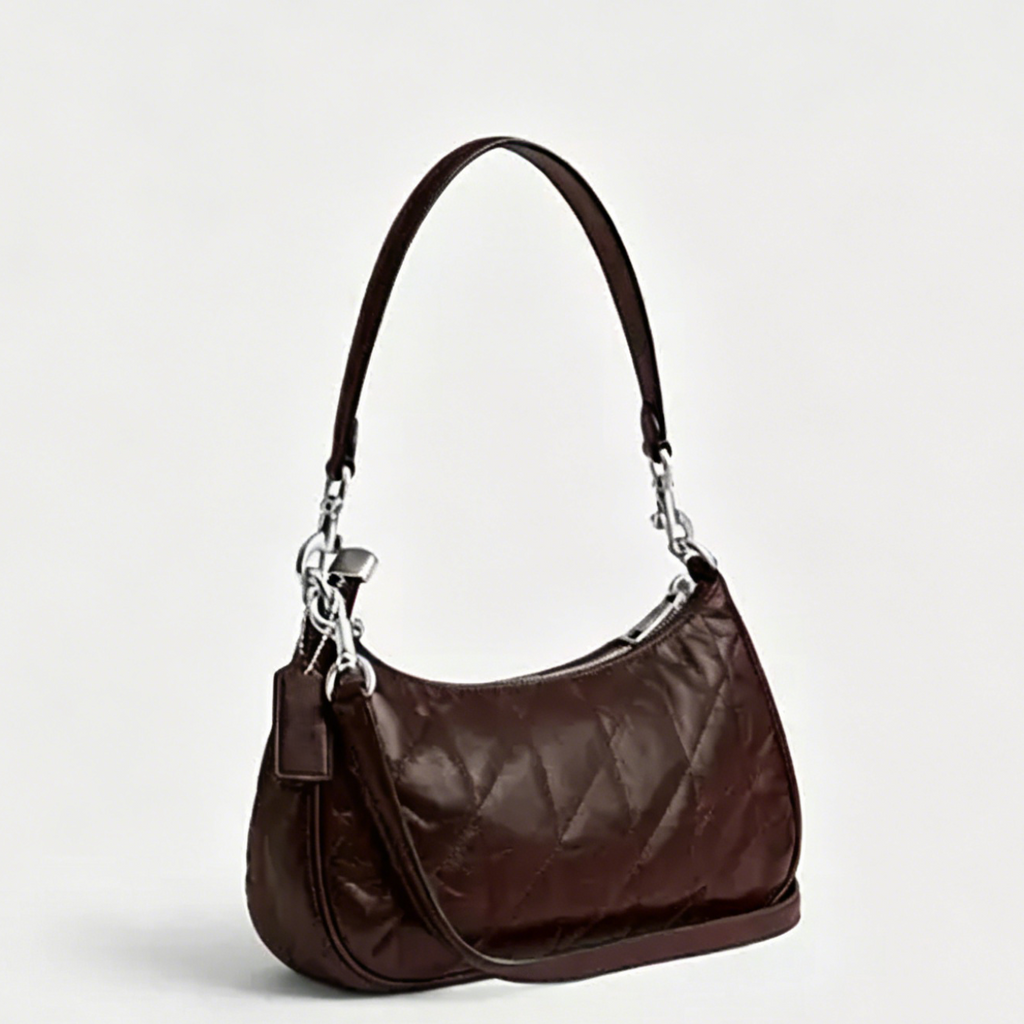 Quilted Glazed Leather Convertible Hobo Shoulder Crossbody Bag
