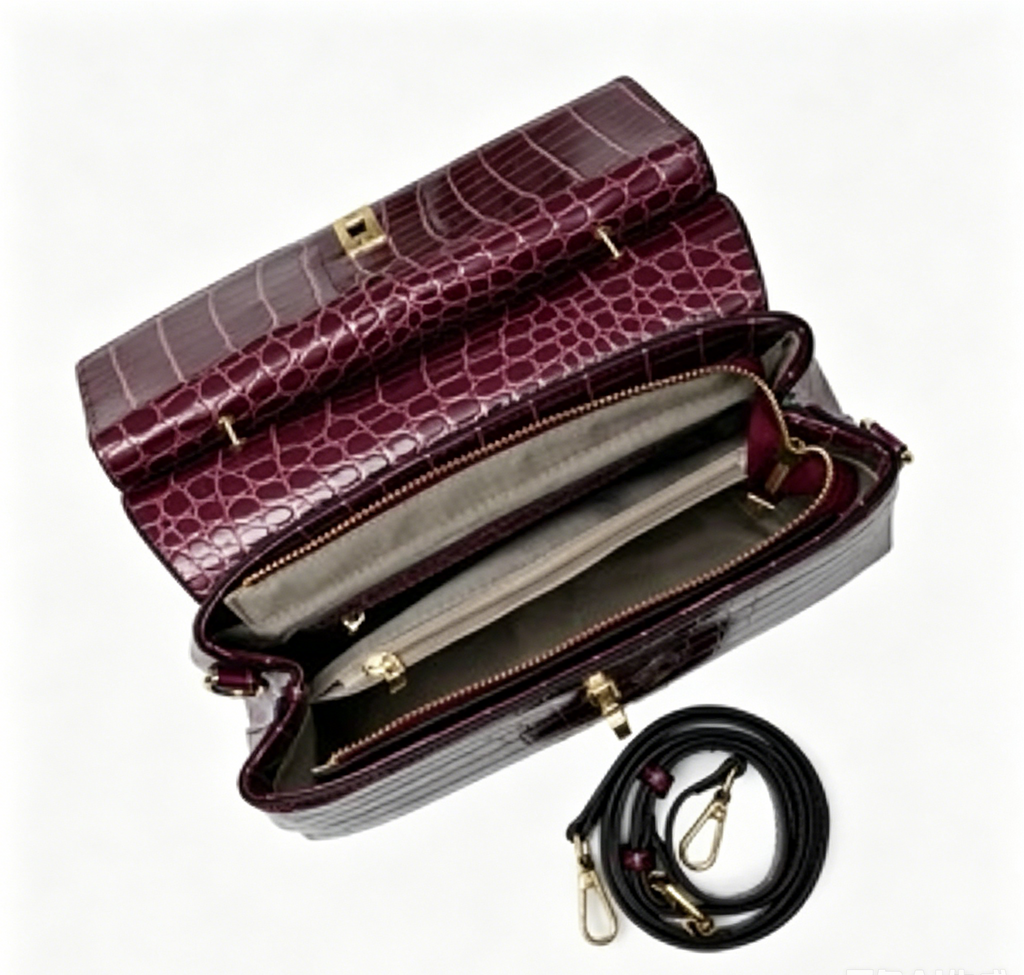 Two-Tone Croc Snake Embossed Turn Lock Top Handle Shoulder Bag