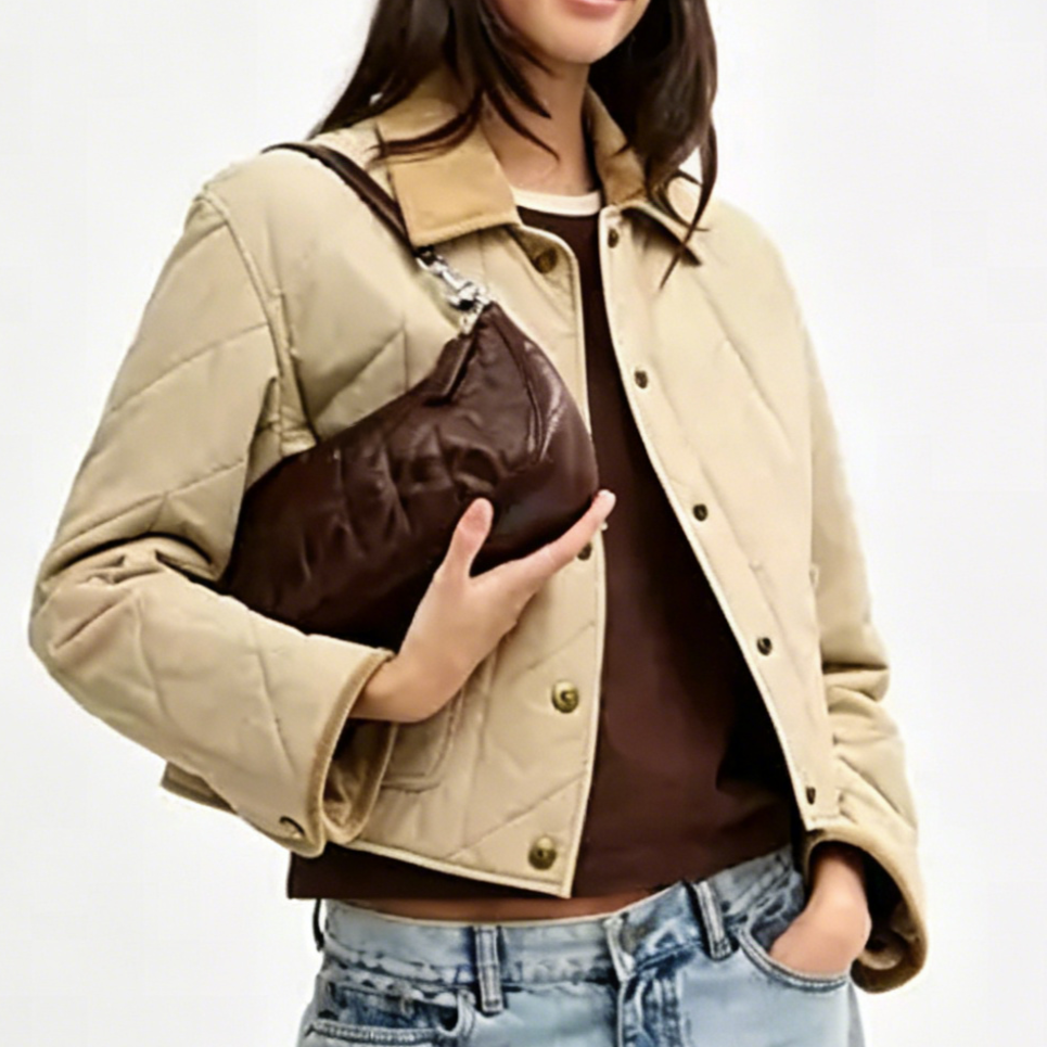 Quilted Glazed Leather Convertible Hobo Shoulder Crossbody Bag