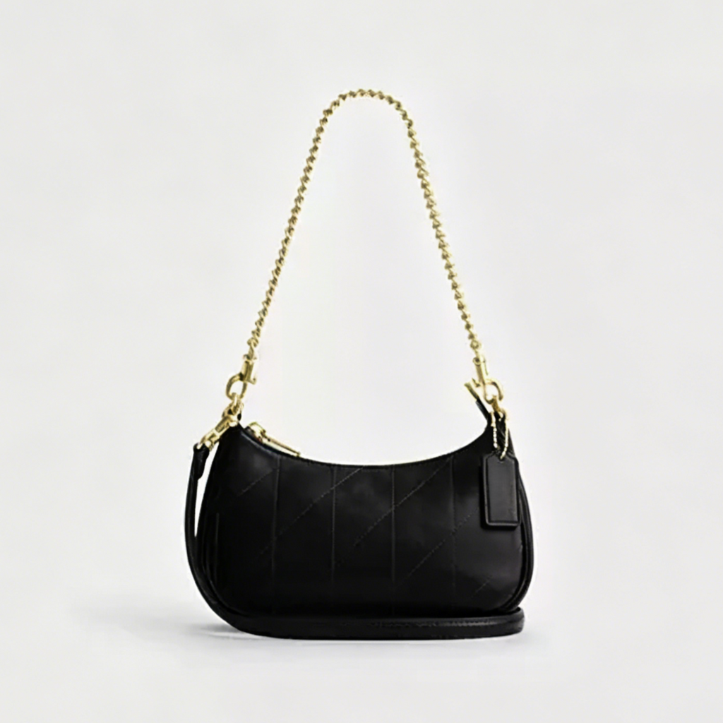 Diagonal Stitch Gold Chain Convertible Mini Hobo Shoulder Crossbody Bag