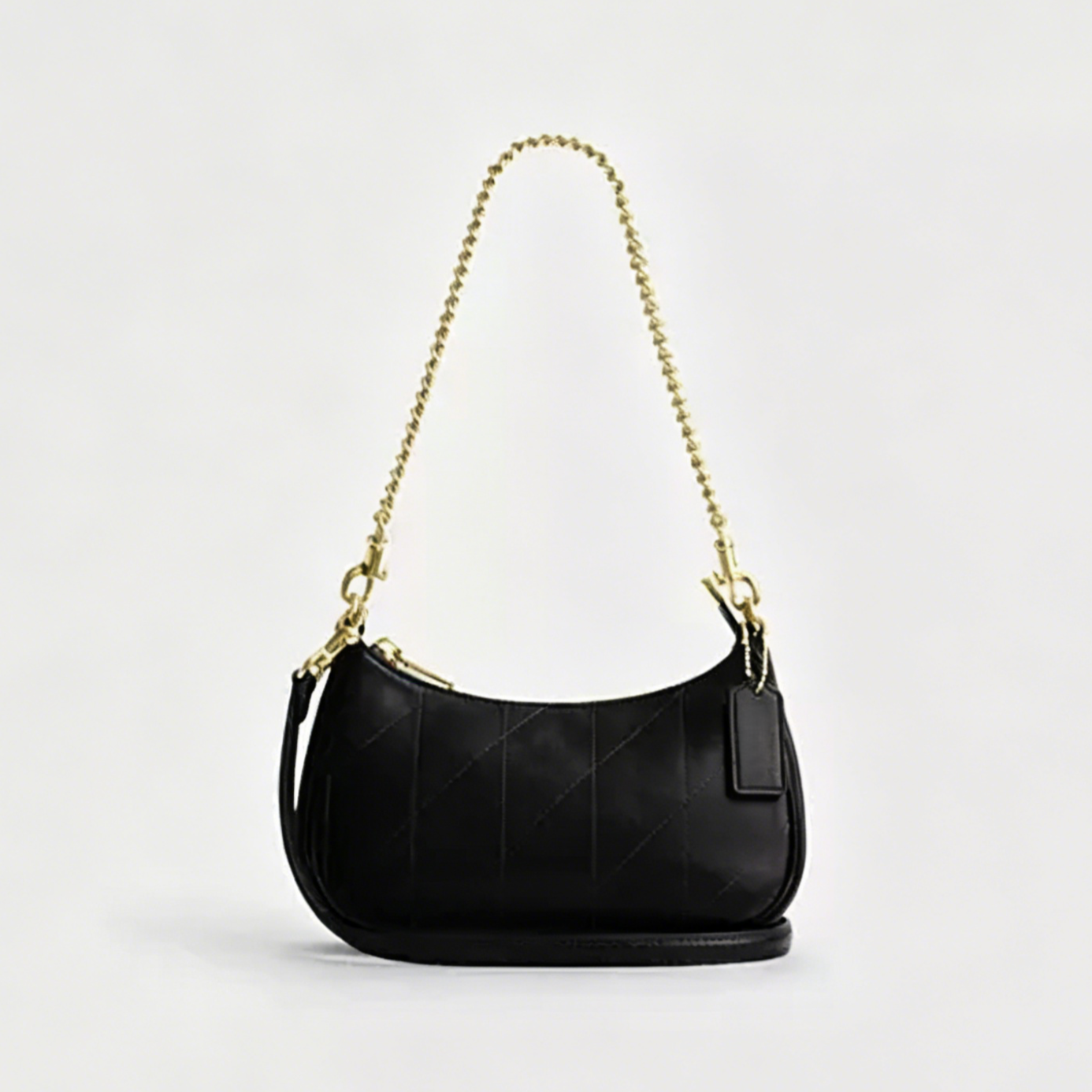 Diagonal Stitch Gold Chain Convertible Mini Hobo Shoulder Crossbody Bag