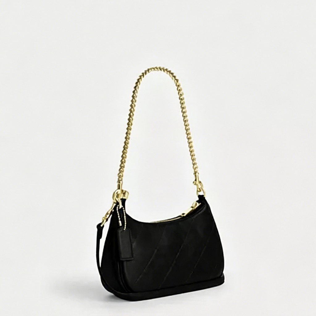 Diagonal Stitch Gold Chain Convertible Mini Hobo Shoulder Crossbody Bag