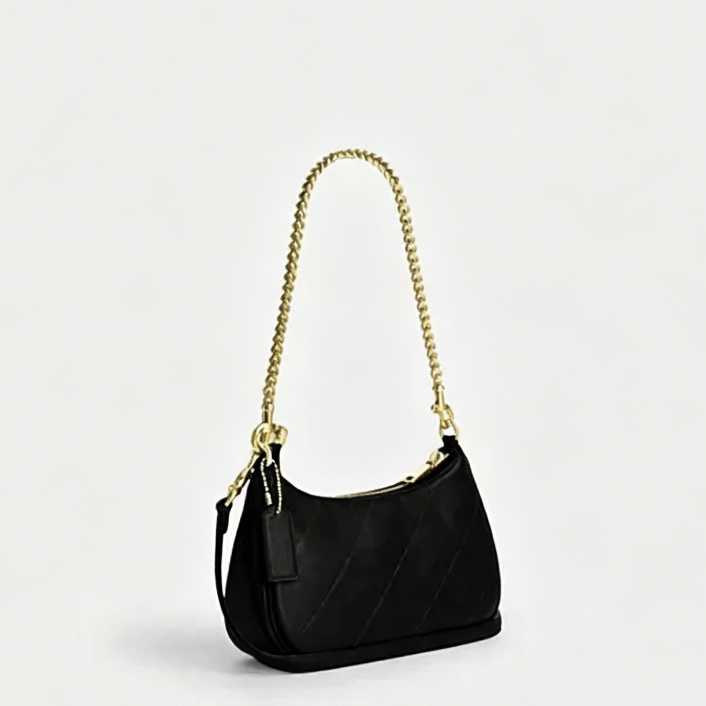 Diagonal Stitch Gold Chain Convertible Mini Hobo Shoulder Crossbody Bag